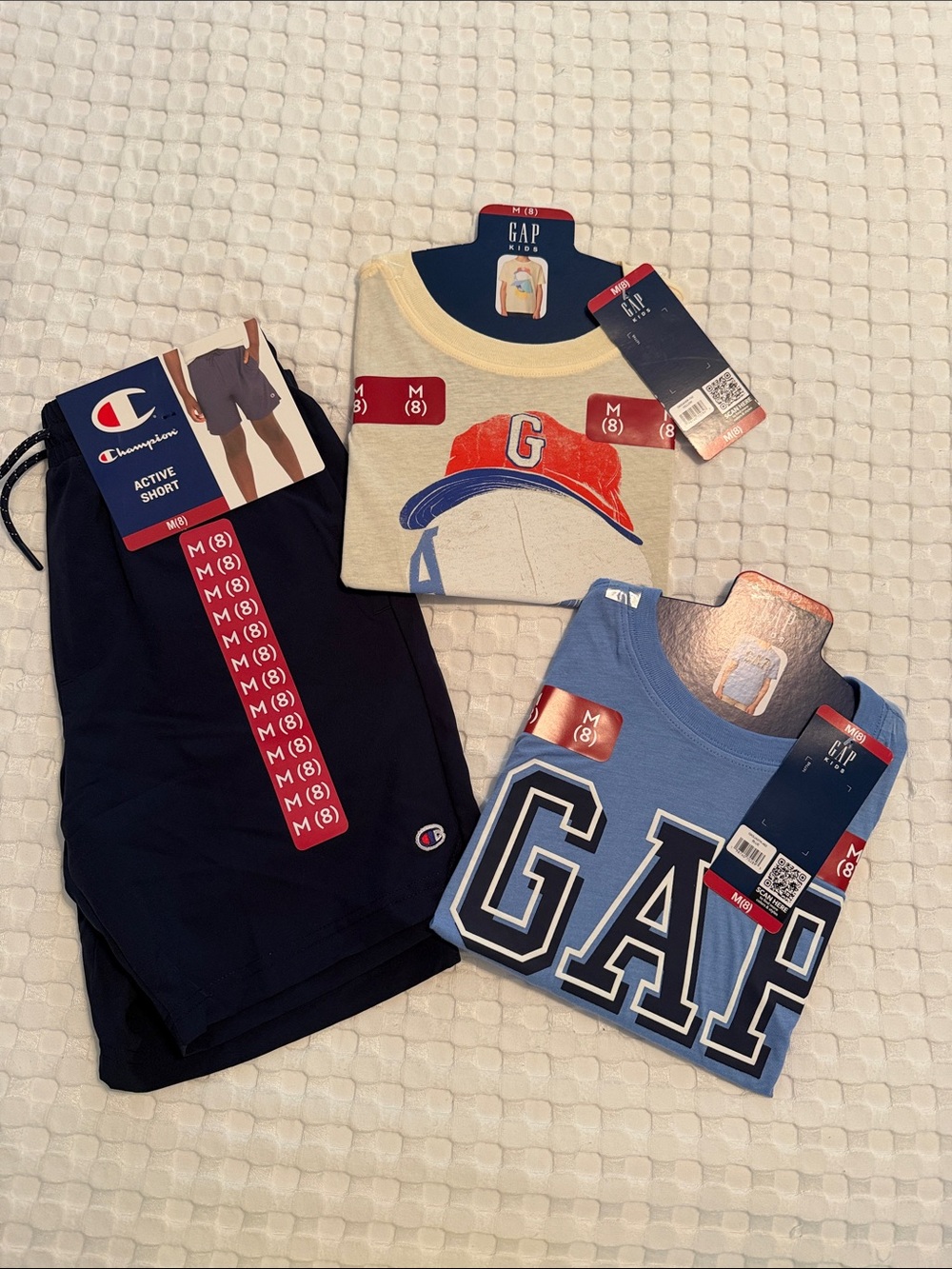 GAP Champion Boys Navy Shorts with Light Blue and Cream Graphic Tees
